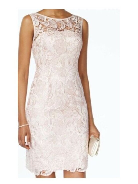 Adrianna Papell Dresses & Skirts - Adrianna Papell Ivory Lace Sleeveless Sheath Dress Illusion Neckline Size 10 NWT